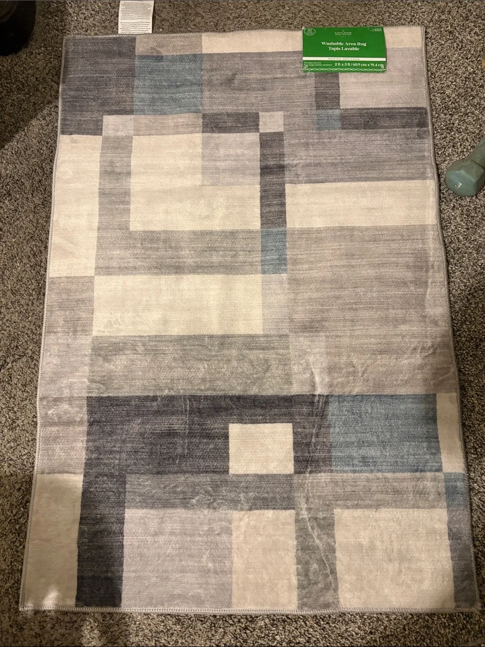 Ashland Washable Area Rug in Gray and Blue Stripes